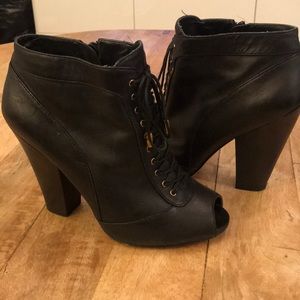 Vince Camuto Black Leather Lace Up Booties